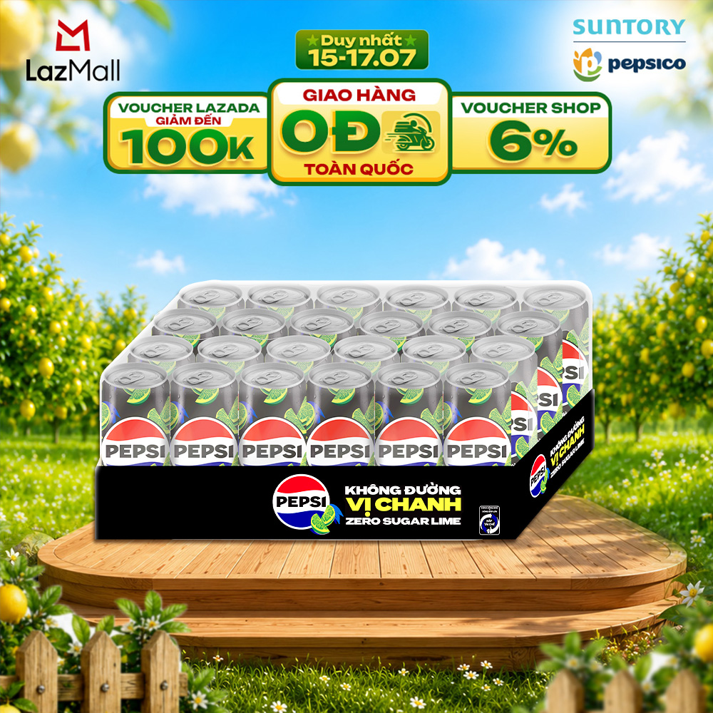 [SALE 15.7] Thùng Nước Uống Có Gaz Pepsi Vị Chanh Không Calo, Không Đường (320ml/lon)