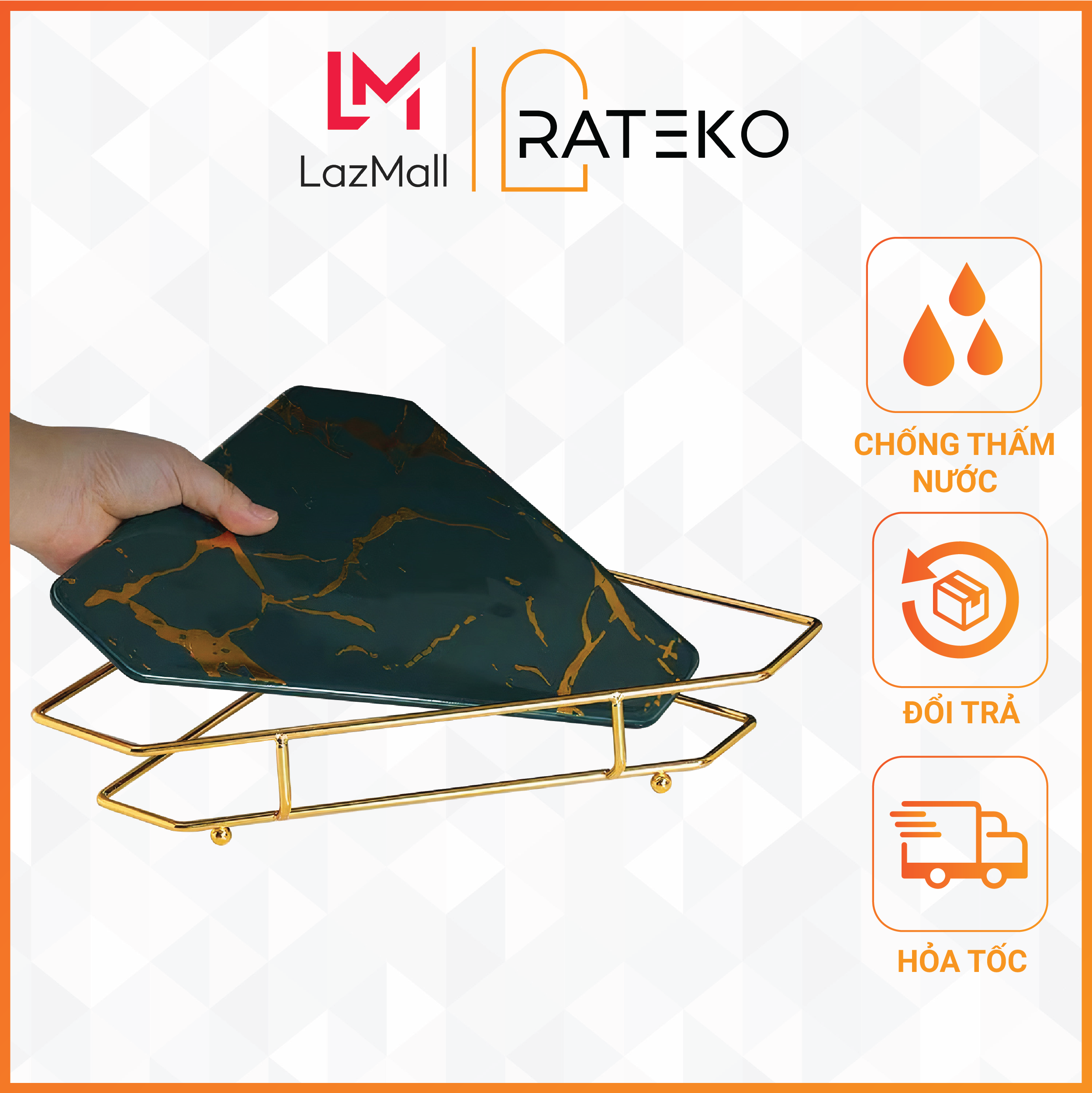Kệ góc để đồ phòng tắm tam giác, Khay đựng mỹ phẩm vân đá cẩm thạch RATEKO CS12