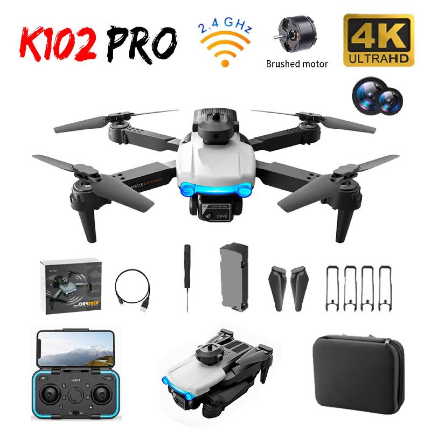 K102 PRO Drone 4K HD Dual Camera Drone Obstacle Avoid With Optical Flow Quadcopter Real-Time Transmission Helicopter Toy