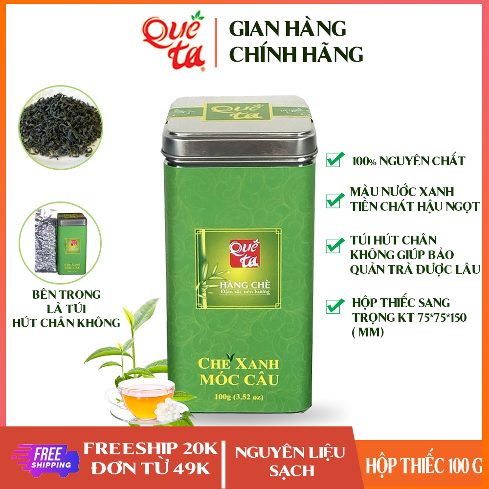 [Hộp thiếc 100g] Trà xanh Thái Nguyên móc câu hiệu Quê Ta, hộp thiếc sang trọng, vị đắng nhẹ ngọt hậu, giúp thanh nhiệt, tăng cường miễn dịch
