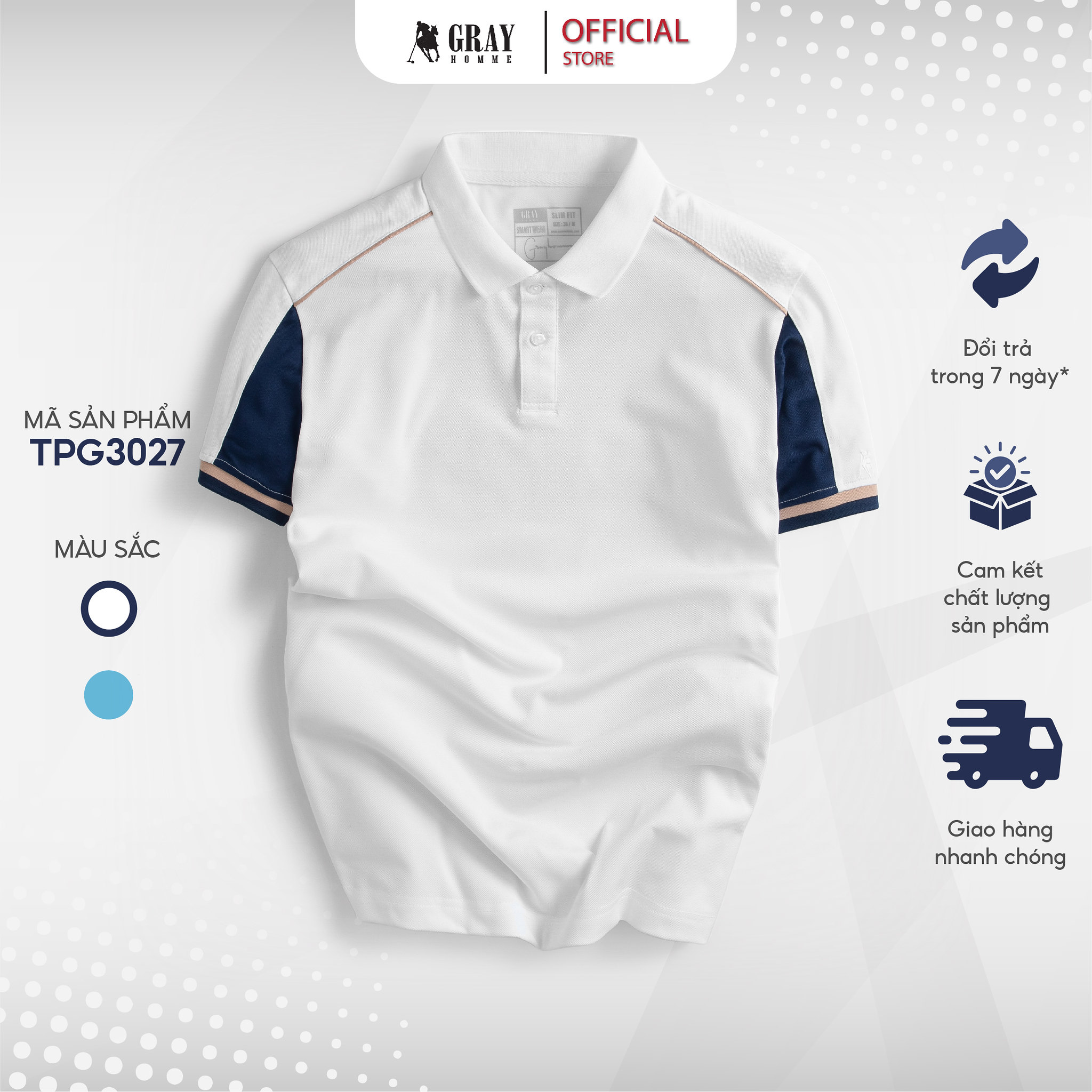 Áo Phông Polo Nam Phối Vai Có Cổ Tay Ngắn GRAYHOMME Áo Thun nam Vải Cotton Cao Cấp TPG3027