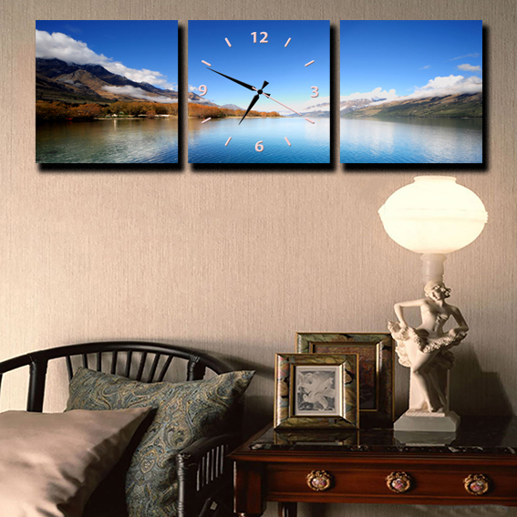 Tranh đồng hồ phong cảnh hồ nước yên bình Poster-HH001