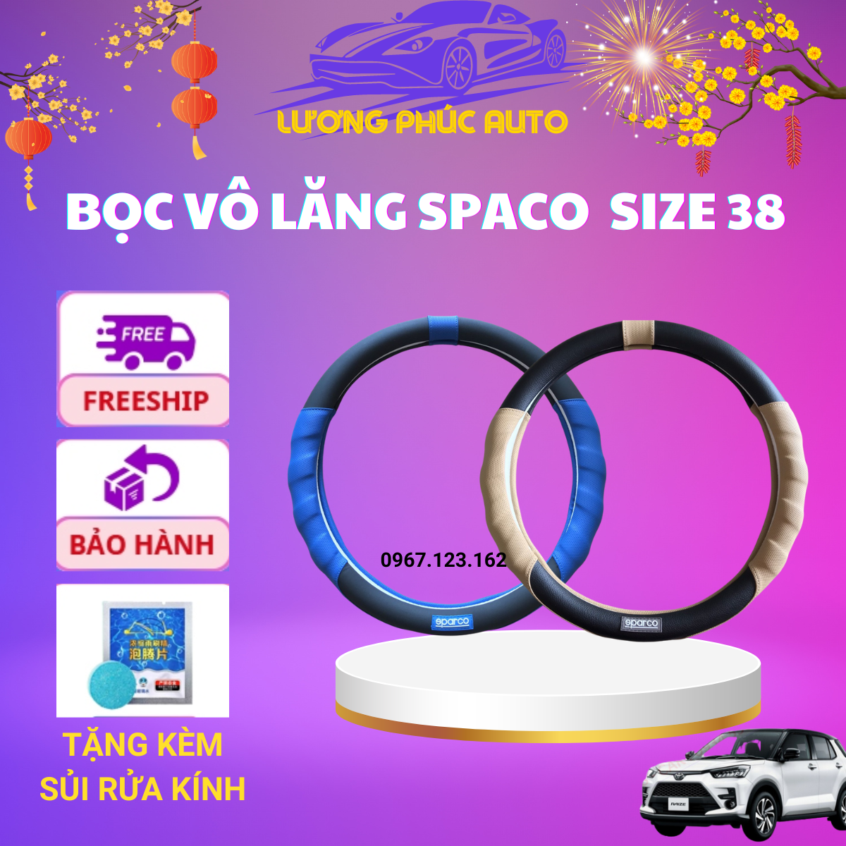 Bọc vô lăng ô tô, bọc vô lăng sparco - size 38cm vừa cho xe 4-7-16 chỗ