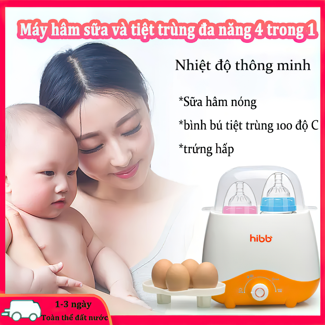 [Hỗ trợ COD] Máy hâm sữa và tiệt trùng đa năng HIBB 4 trong 1 có đầy đủ tính năng hâm nóng hai bình sữa có thể sử dụng cùng lúc, tiệt trùng bình sữa, hâm nóng thức ăn bổ sung, hấp trứng, hâm sữa tự động