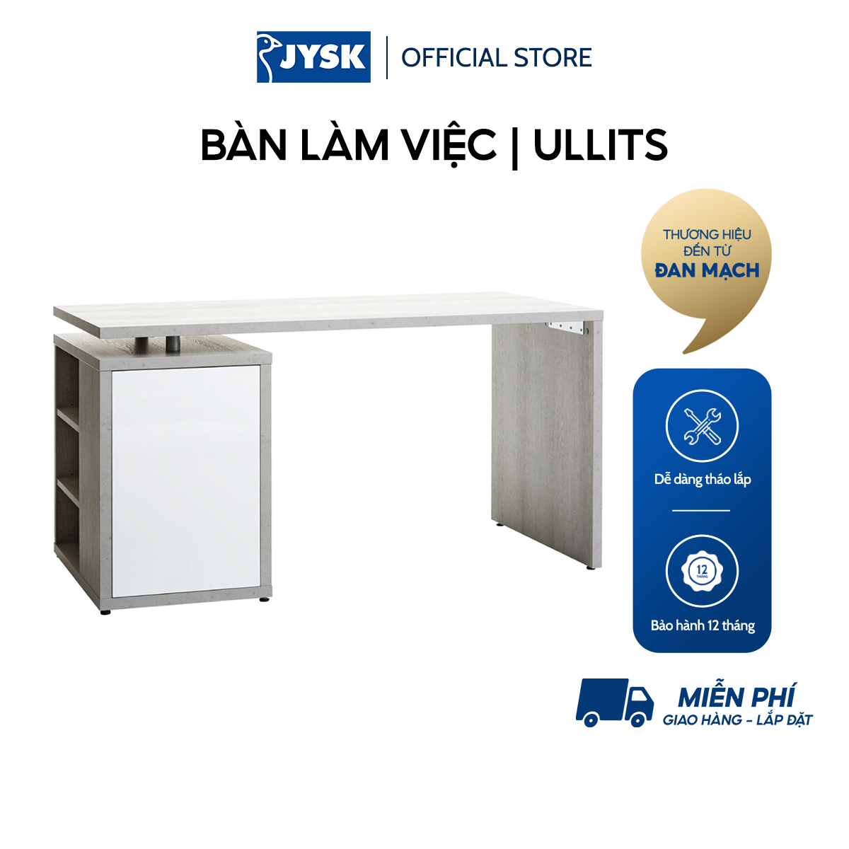 Bàn làm việc | jysk ullits | gỗ công nghiệp | xám/trắng | r69xd140xc73cm