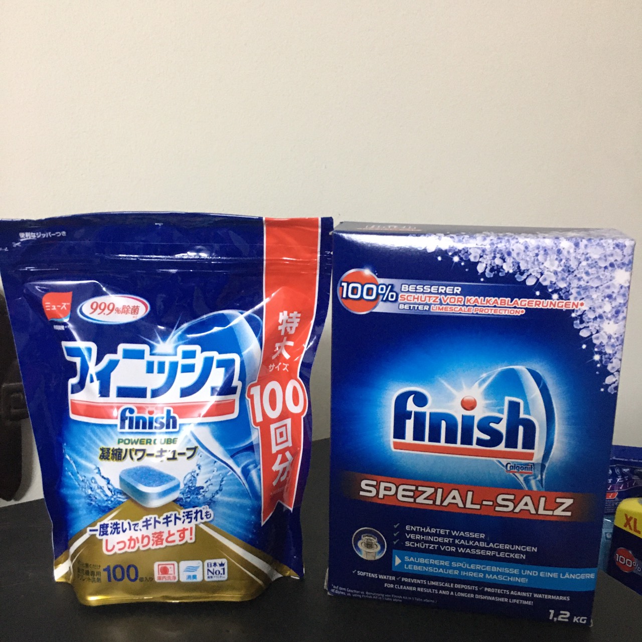 combo túi 100 viên rửa chén bát finish + hộp muối làm mềm nước finish