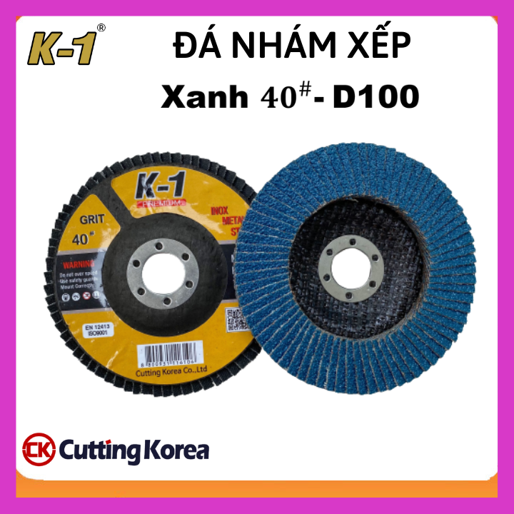 Đá nhám xếp xanh inox 40# | đĩa ráp xếp inox xanh | bánh nhám xếp xanh inox k1 d100 40#