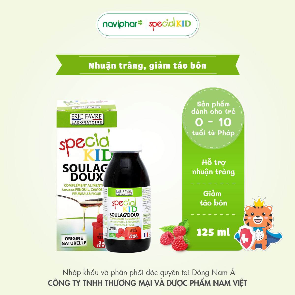 Siro hỗ trợ tiêu hóa tốt, Kích thích ăn ngon, Nhuận tràng, Giảm táo bón - TPBVSK Special Kid Soulag Doux - 125ml [Nhập khẩu Pháp]
