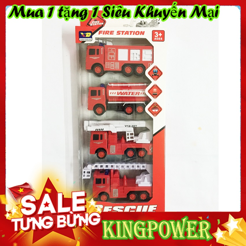 Bộ 4 Xe Cứu Hỏa Đồ Chơi 828-4 KINGPOWER - Màu Đỏ Đặc Trưng, Nhựa An Toàn Cao Cấp, Chạy Đà Cót, Dành Cho Các Bé Yêu Thích Sưu Tập Xe - Mô Hình Ô Tô Cứu Hỏa, Mô Hình Xe Cứu Hỏa