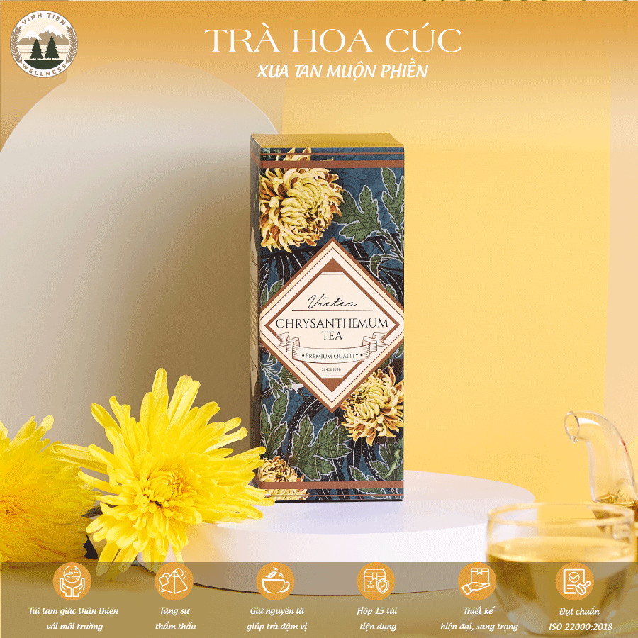 Trà Hoa Cúc Túi Tam Giác Vĩnh Tiến (Hộp 15 gói x 2,5g) Trà túi tam giác - Vĩnh Tiến Wellness