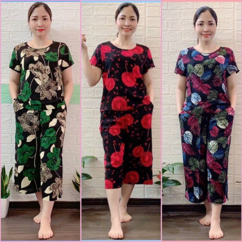 Bộ lanh Anh Thư tniên cho mẹ - Bộ mặc nhà tniên lanh ống sớ lửng cho người già người lớn tuổi