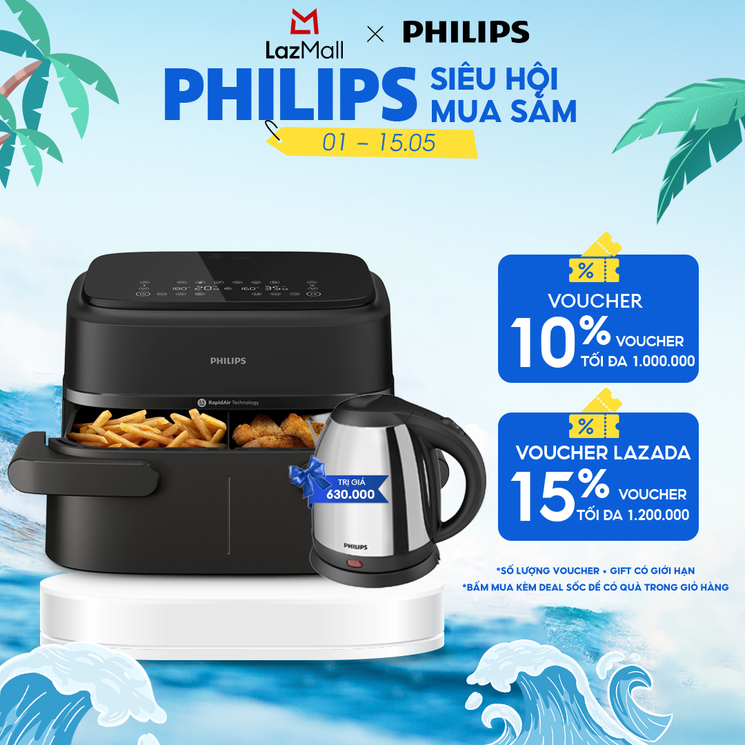 Nồi Chiên Không Dầu Philips 2 ngăn NA150/00 - 7L - Hàng Chính Hãng