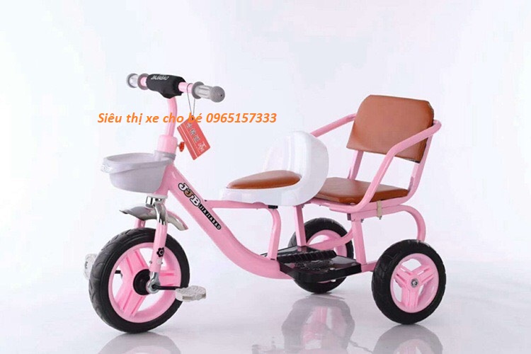 Xe xích lô, xe đạp 3 bánh 2 chỗ ngồi lót đệm cho bé từ 2-8 tuổi