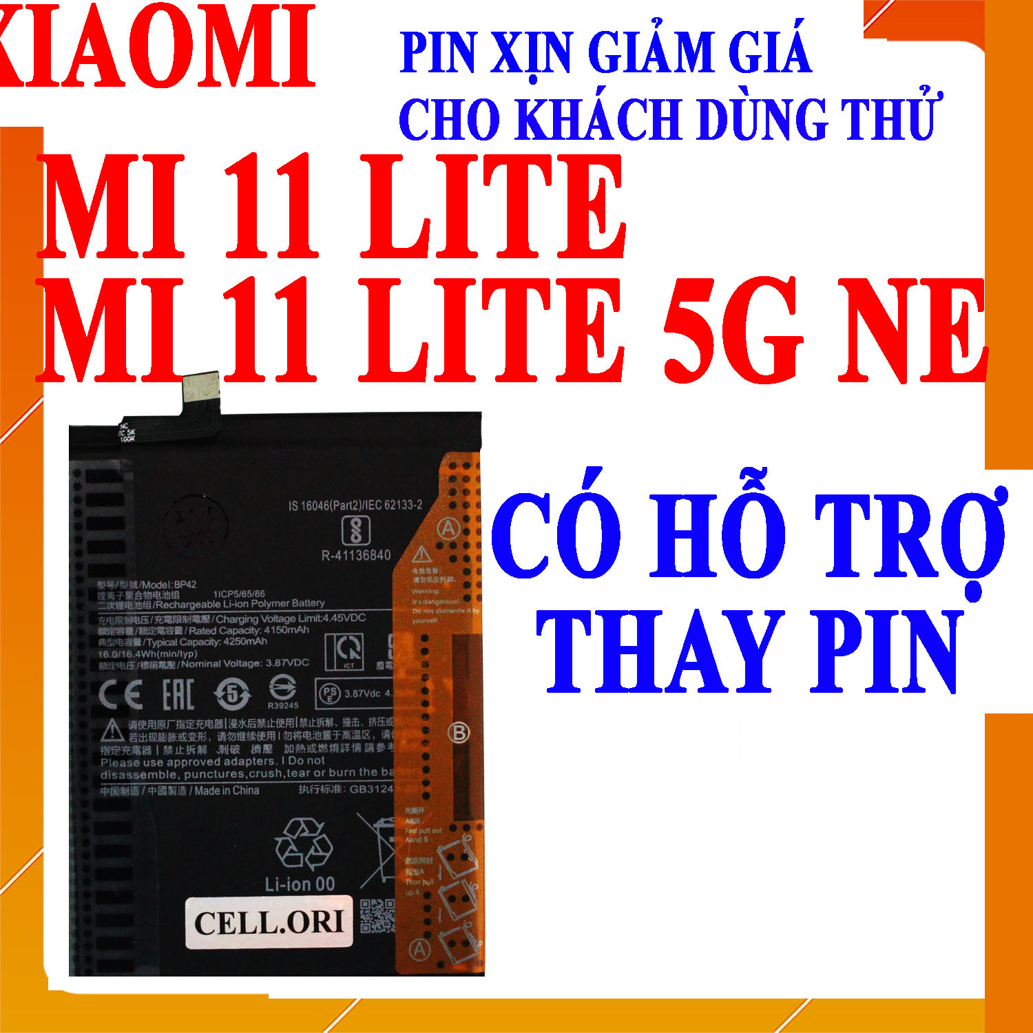 Pin scud cho xiaomi mi 11 lite/mi 11 lite 5g ne dung lượng 4250mah