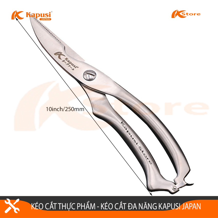 Kéo Cắt Đa Năng Cao Cấp Kapusi Japan K-8624 10inch/250mm, Kéo Nhà Bếp - Kéo Cắt Gà Siêu Sắc Siêu Khỏe
