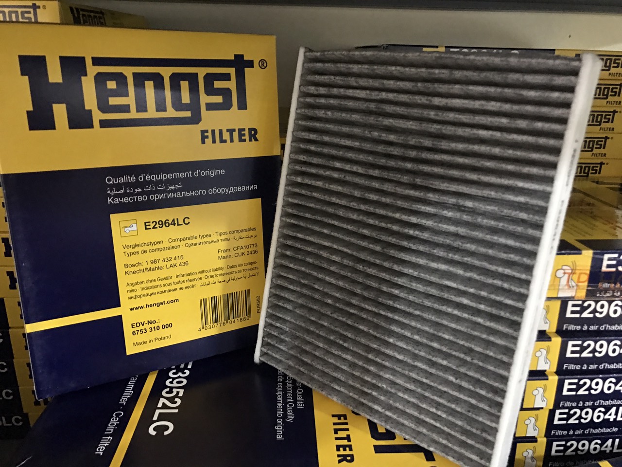 Lọc gió điều hòa/máy lạnh than hoạt tính cho Kia Forte, Cerato, Hyundai Elantra, Accent, Ford Fiesta, Ecosport mã Hengst E2964LC