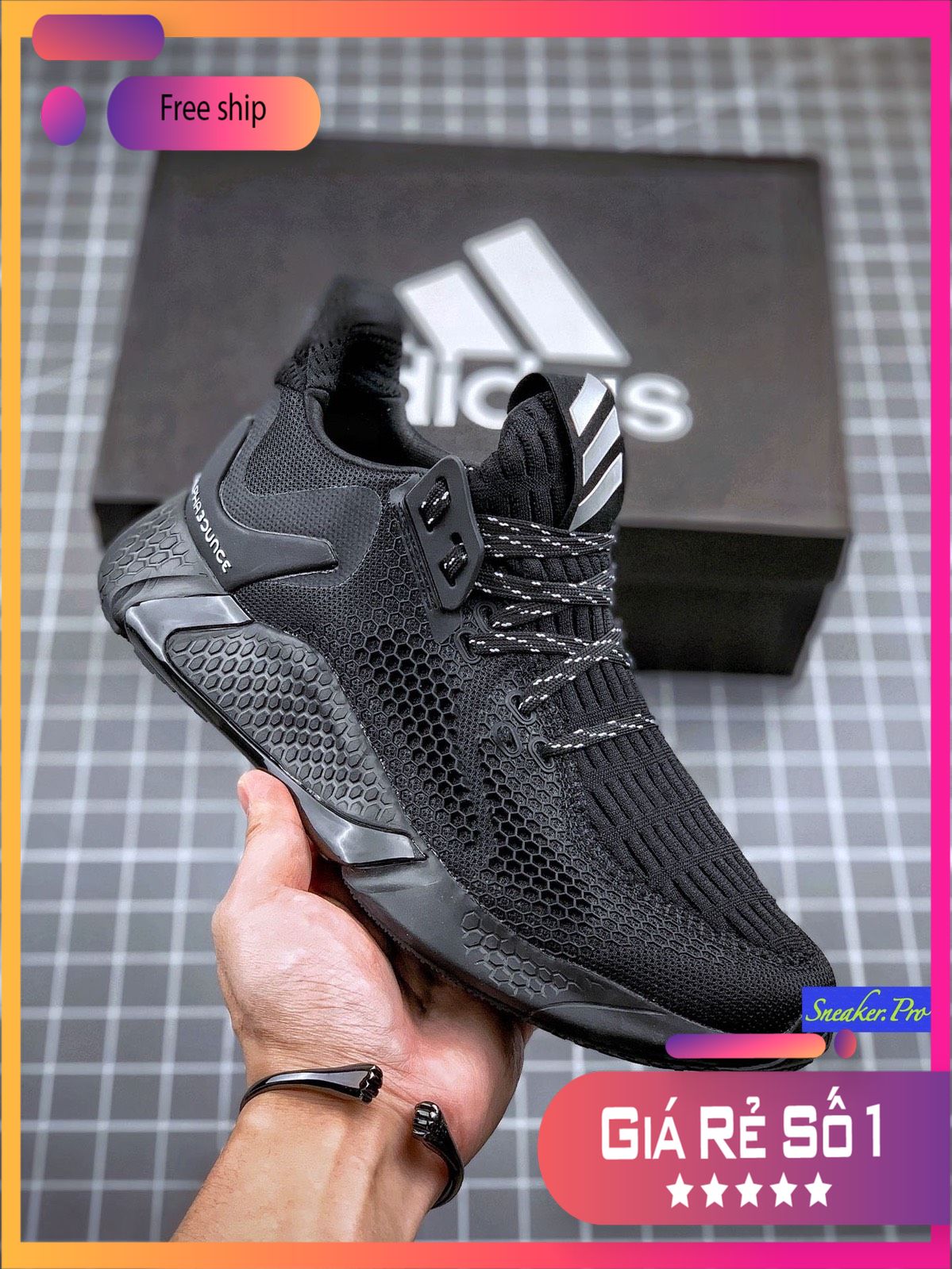 Giày thể thao sneaker nam nữ alphabounce instinct m 2020 black đen full