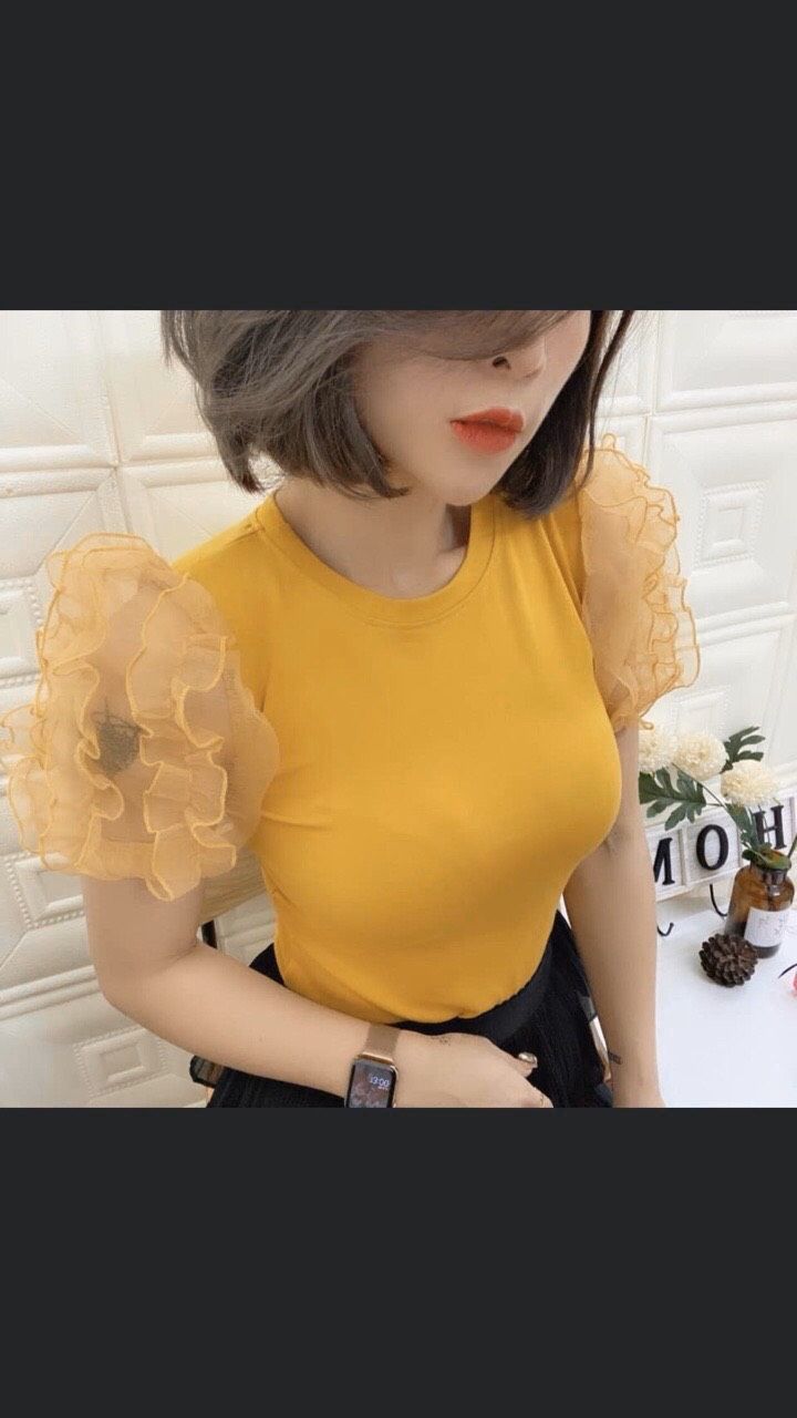 Áo thun tay voan hoa hồng cao cấp
