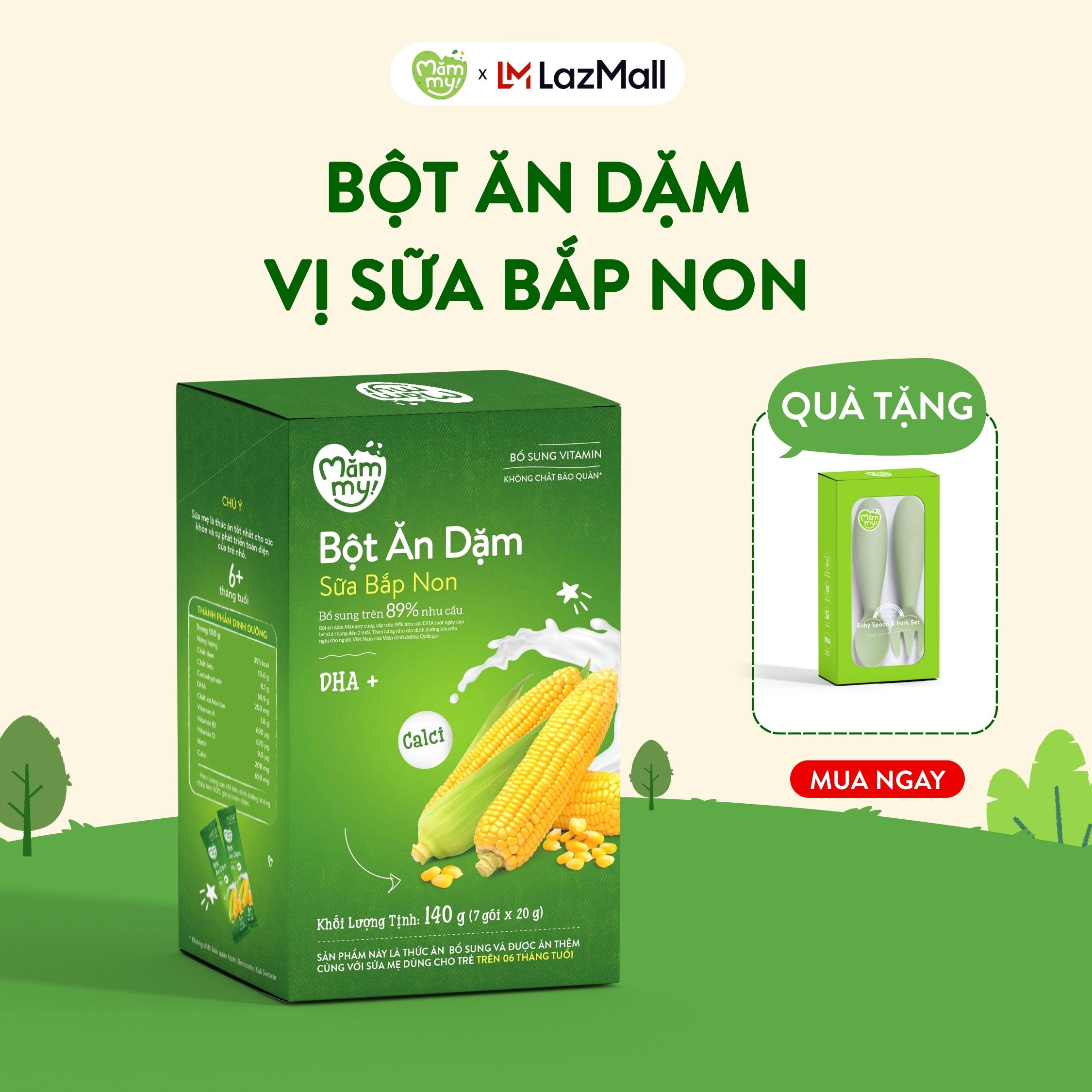 Bột ăn dặm sữa bắp non Mămmy bổ sung chất xơ hòa tan và Canxi - 140gram