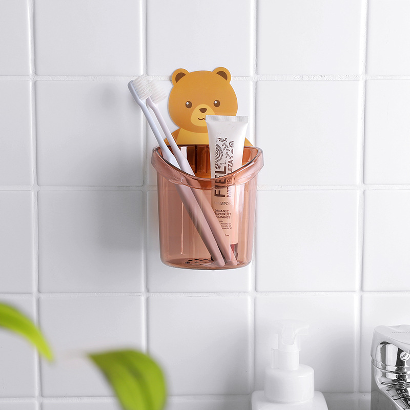 Cốc gấu dán tường đựng bàn chải kem đánh răng kệ gắn tường nhà tắm dùng làm quà tặng đồ gia dụng đẹp CGC - NÂU ĐẬM