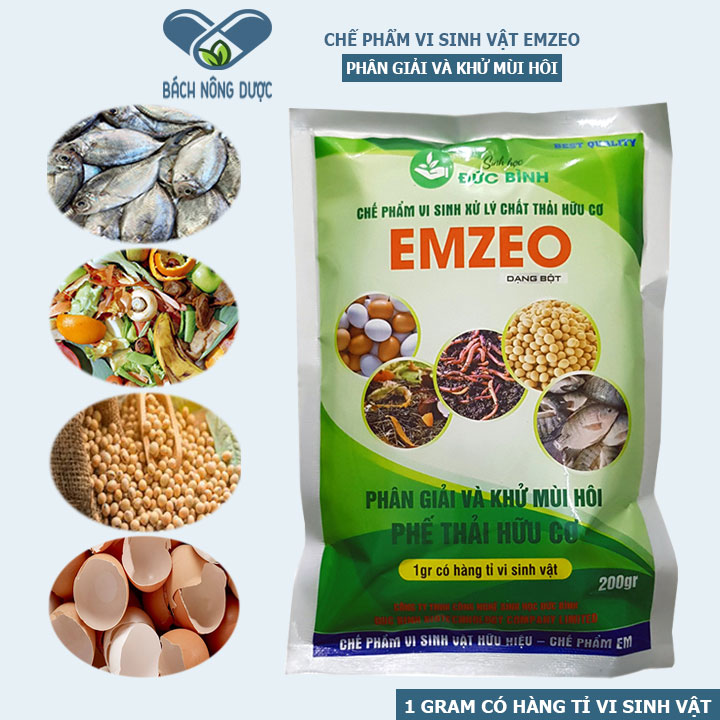 Chế Phẩm Vi Sinh Emzeo Dạng Bột Ủ Phân Bón Rác Thải Hữu Cơ, Đậu Nành, Phân Cá Gói 200 GraM