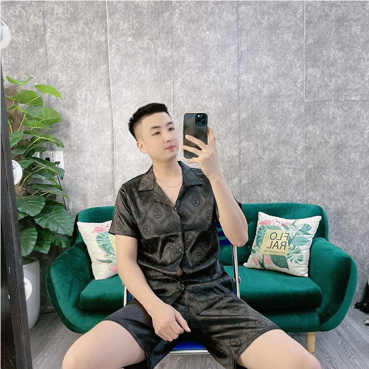 Bộ đồ pijama lụa cộc tay phù hợp cả nam và nữ, bộ đồ ngủ cộc tay chất lụa gấm cao cấp