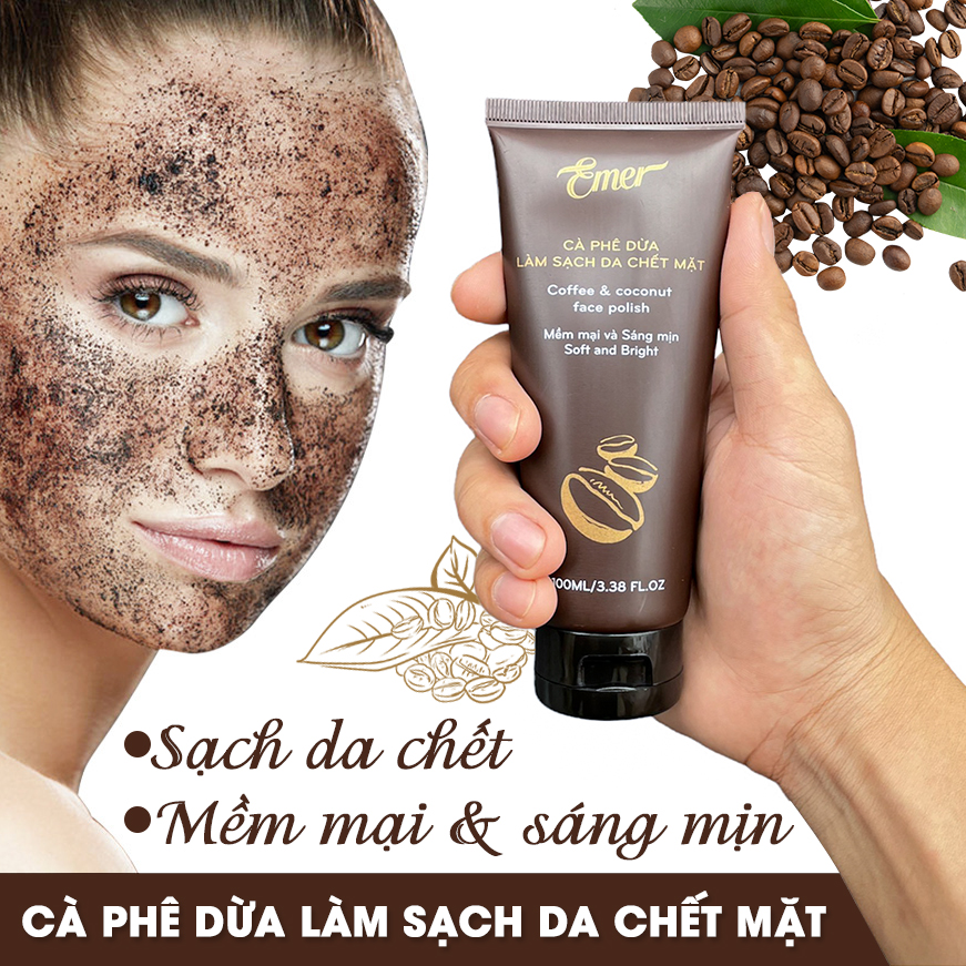 Tẩy tế bào chết mặt cà phê dừa Emer 100ml làm sạch da chết tại nhà, cho da mềm mại và sáng mịn