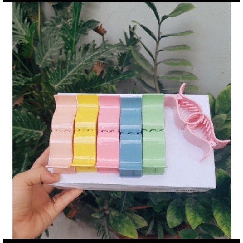 Set 12 kẹp tóc càng cua 5 răng nhám mix 5-6 màu cao cấp - hot hit