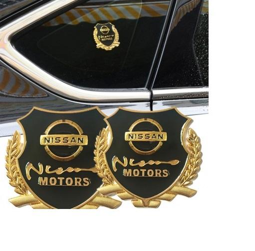 Bộ 02 logo huy hiệu bông lúa nissan màu vàng đẳng cấp