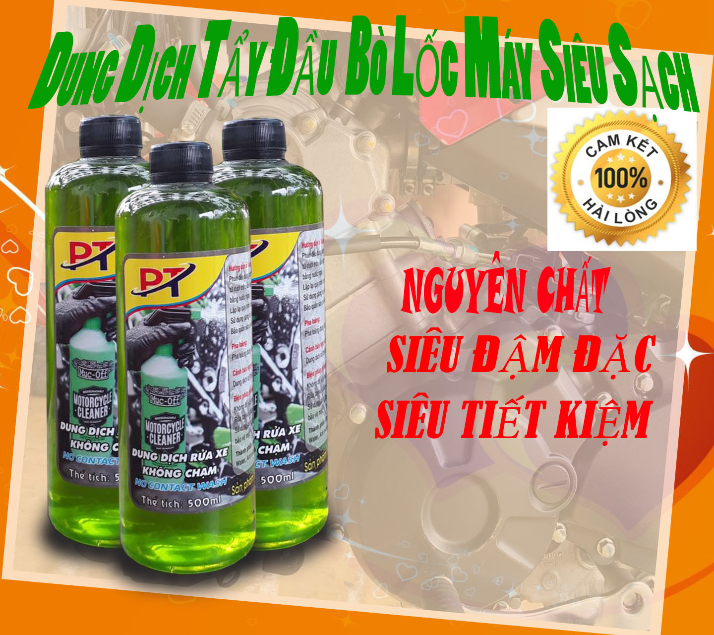 [TẶNG KÈM VÒI XỊT]Combo 3 chai dung dịch tẩy rửa đầu bò lốc máy