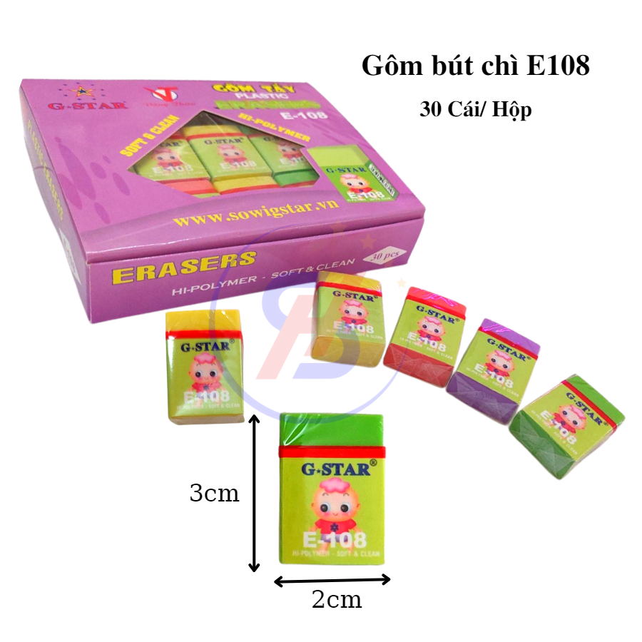 Combo 5 cái gôm tẩy bút chì gstar e108 nhiều màu, dễ thương