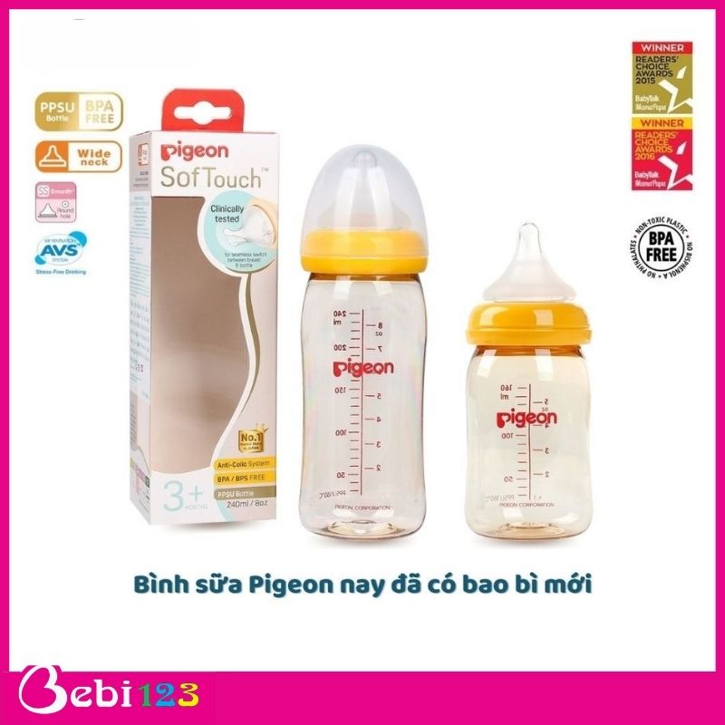 Chính hãng Bình sữa Pigeon SofTouch PPSU bao bì mới 160ml & 240ml cho bé