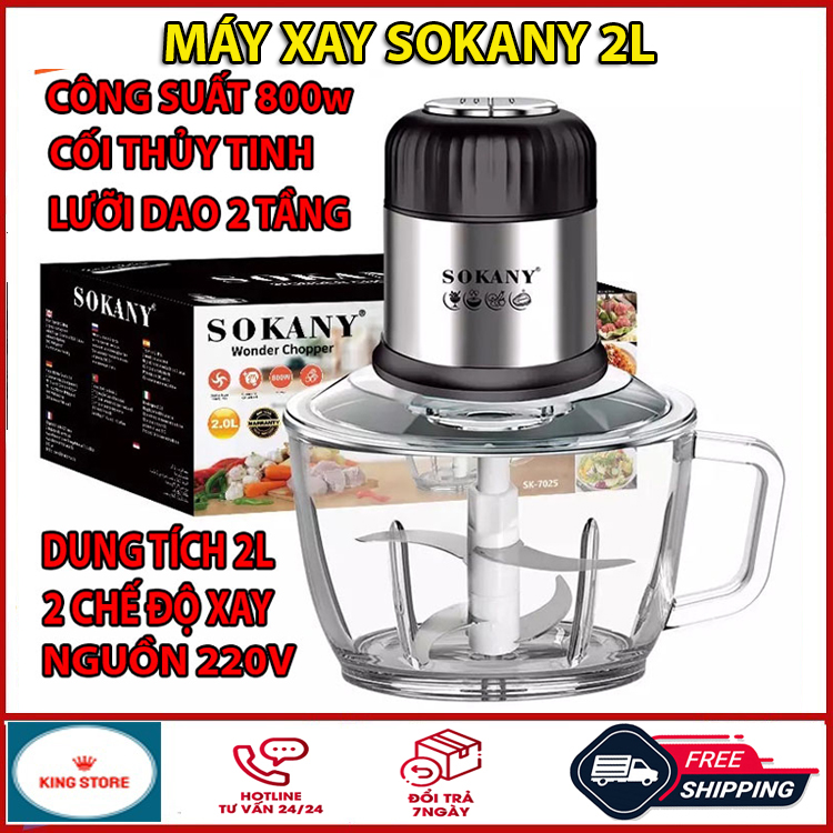 Máy xay thịt, Máy xay thịt đa năng, Máy xay sinh tố cầm tay Sokany SK-7025 dung tích 2L, công suất 800w, 2 chế độ xay, 4 lưỡi dao sắc bén, Máy xay đa năng cầm tay, Máy xay tỏi ớt, máy xay ăn dặm cho bé