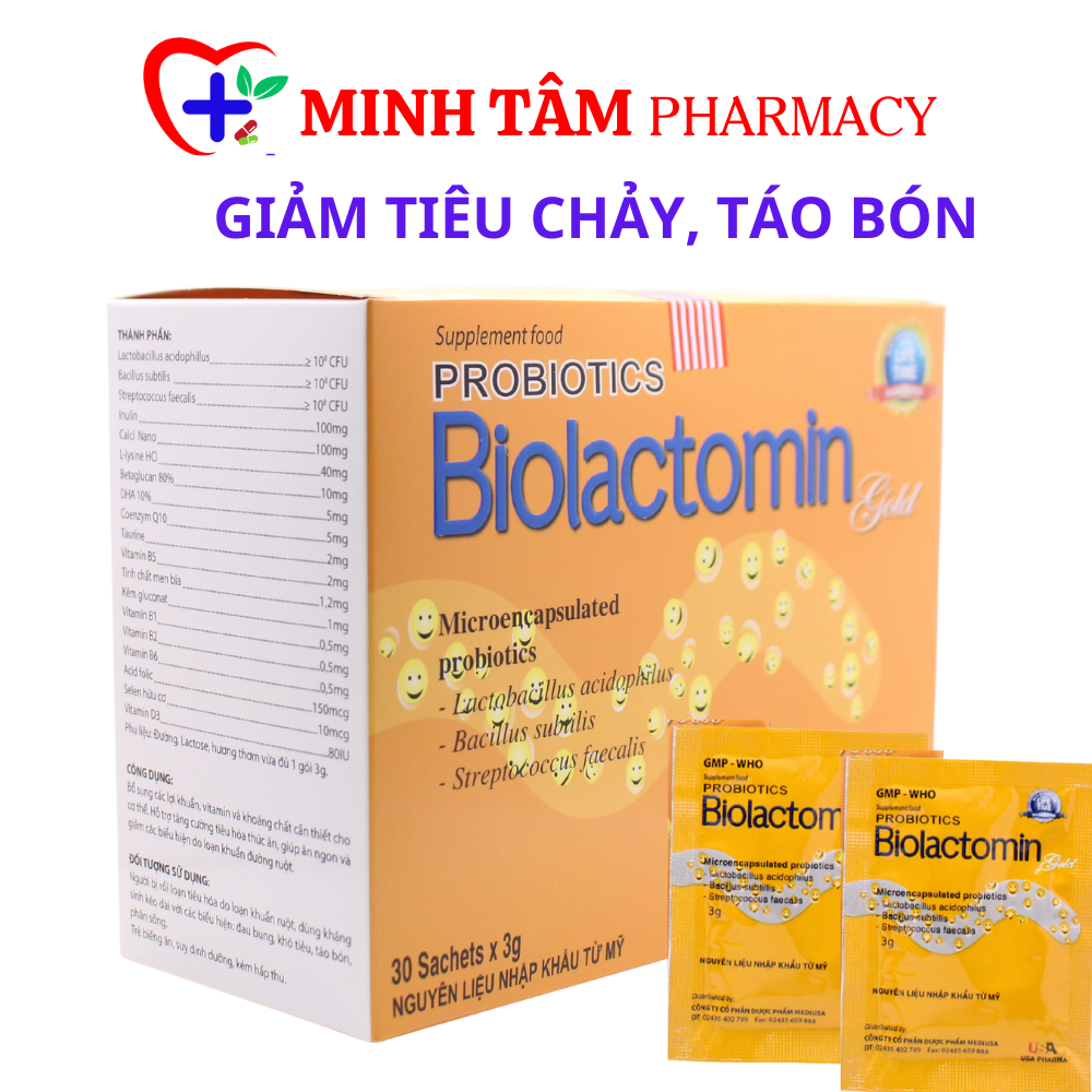 Cốm vi sinh BIOLACTOMIN Gold cân bằng hệ vi sinh đường ruột giảm tiêu chảy, táo bón, giúp ăn ngon và phát triển toàn diện - Hộp 30 Gói (vàng)