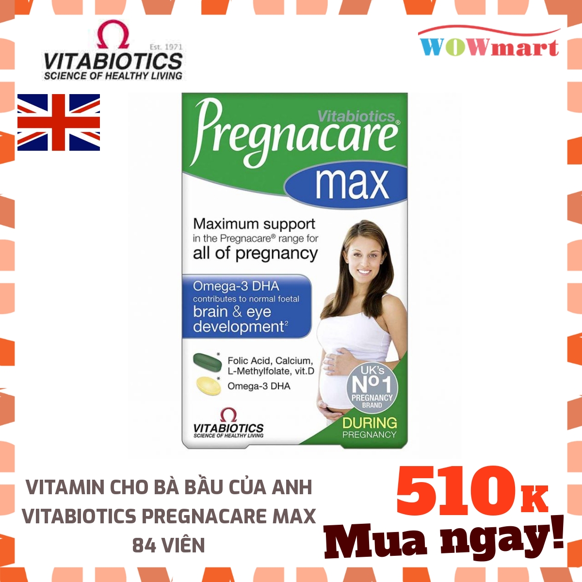 Vitamin cho bà bầu của Anh Vitabiotics Pregnacare Max 84 viên - [ANH]