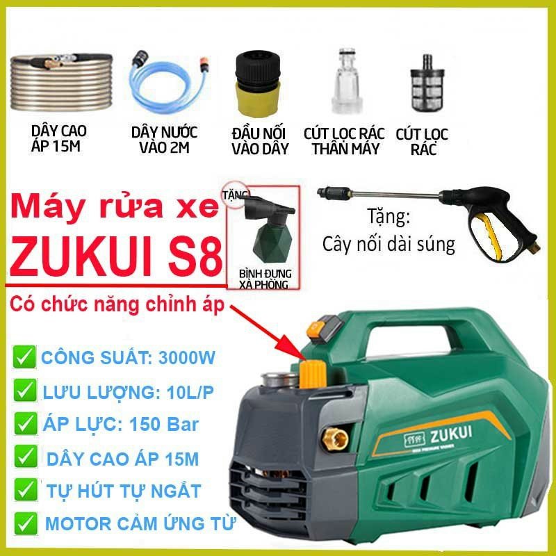 Máy xịt rửa xe chỉnh áp zukui s8 - 3000w