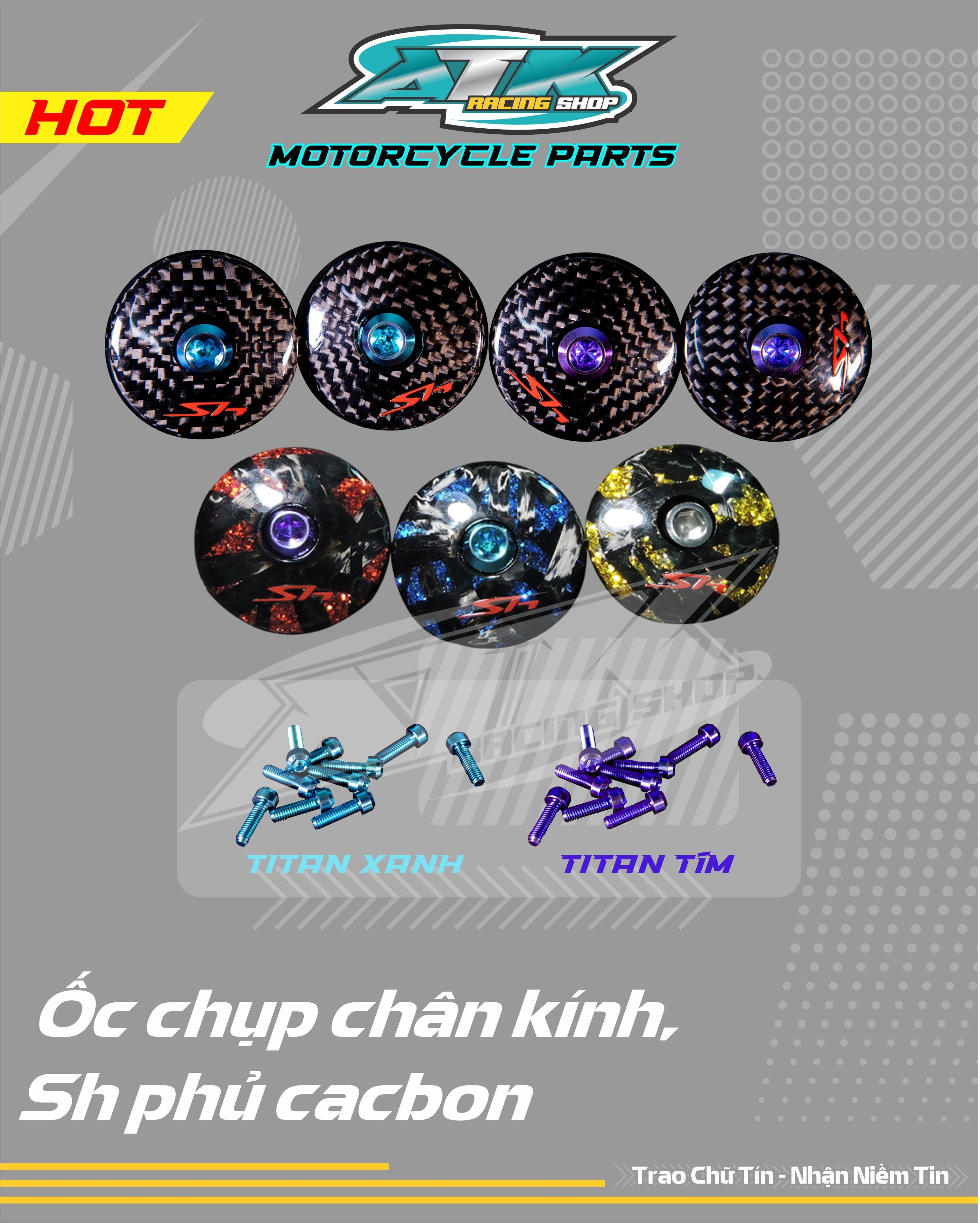 Ốc nắp chụp chân kính, gương chiếu hậu Sh phủ cacbon có chữ dành cho xe SH các đời