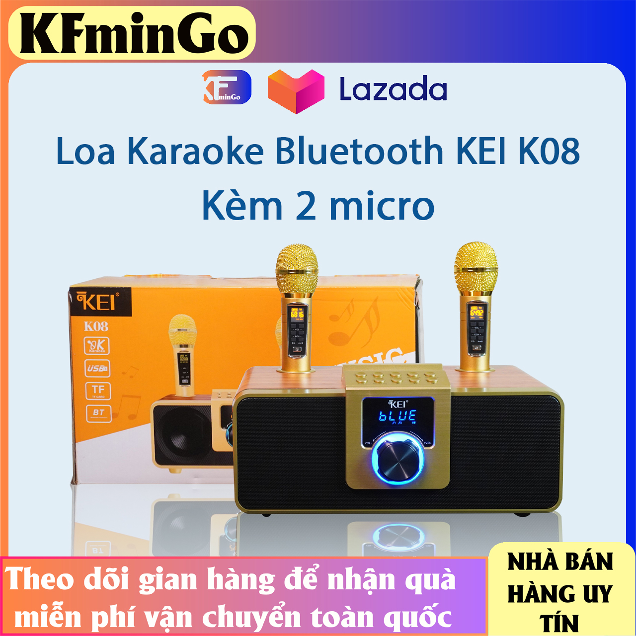 Loa Hát Karaoke Bluetooth Công Suất Lớn- Loa Karaoke Bluetooth KEI K08 Cao Cấp, Kết Nối Bluetooth 5.0, Màn Hình Led Hiển Thị, Âm Thanh Trầm Ấm Sống Động, Chống Hú, Chống Rít, kết nối USB, AUX, TF card. Bảo Hành 12 Tháng