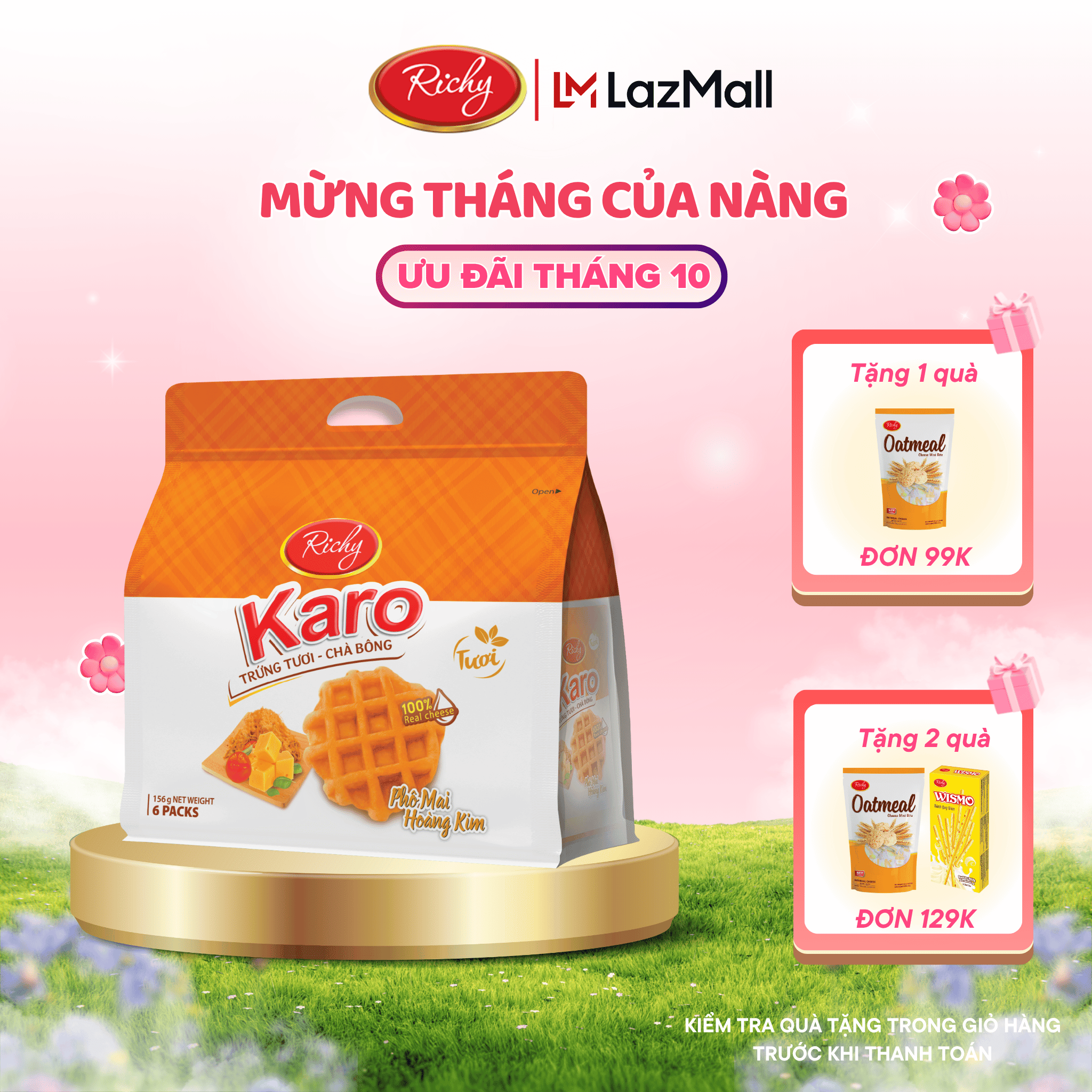 Bánh Karo vị Phô Mai Hoàng Kim trứng tươi - Chà bông 6 bánh - date 45 ngày từ NSX, KH cân nhắc khi mua SL lớn