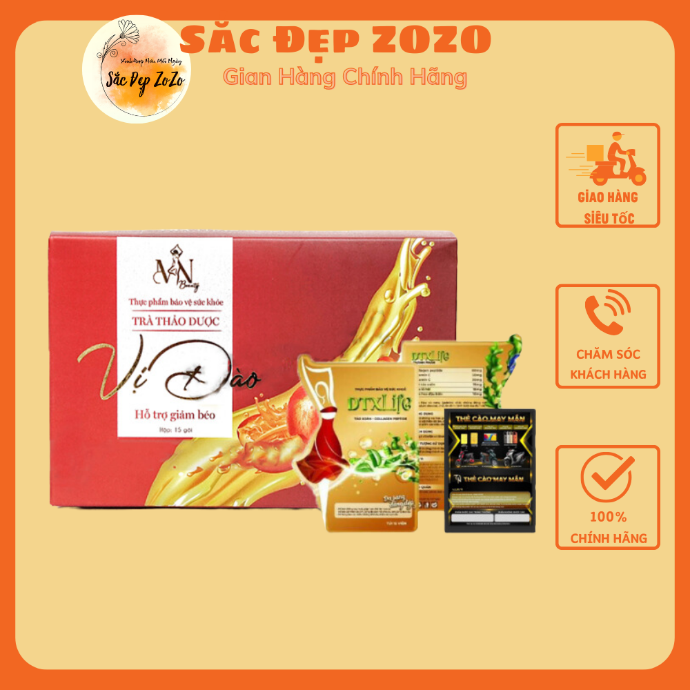 (TẶNG KÈM DETOX) Trà Giảm Cân Vị Đào Thảo Dược Hộp 15 Gói