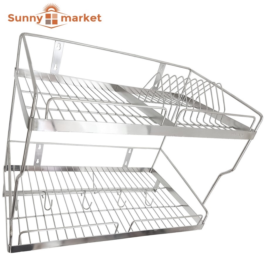 Kệ chén dĩa treo 2 tầng inox la 201 cao cấp kích thước 30x70x42 cm