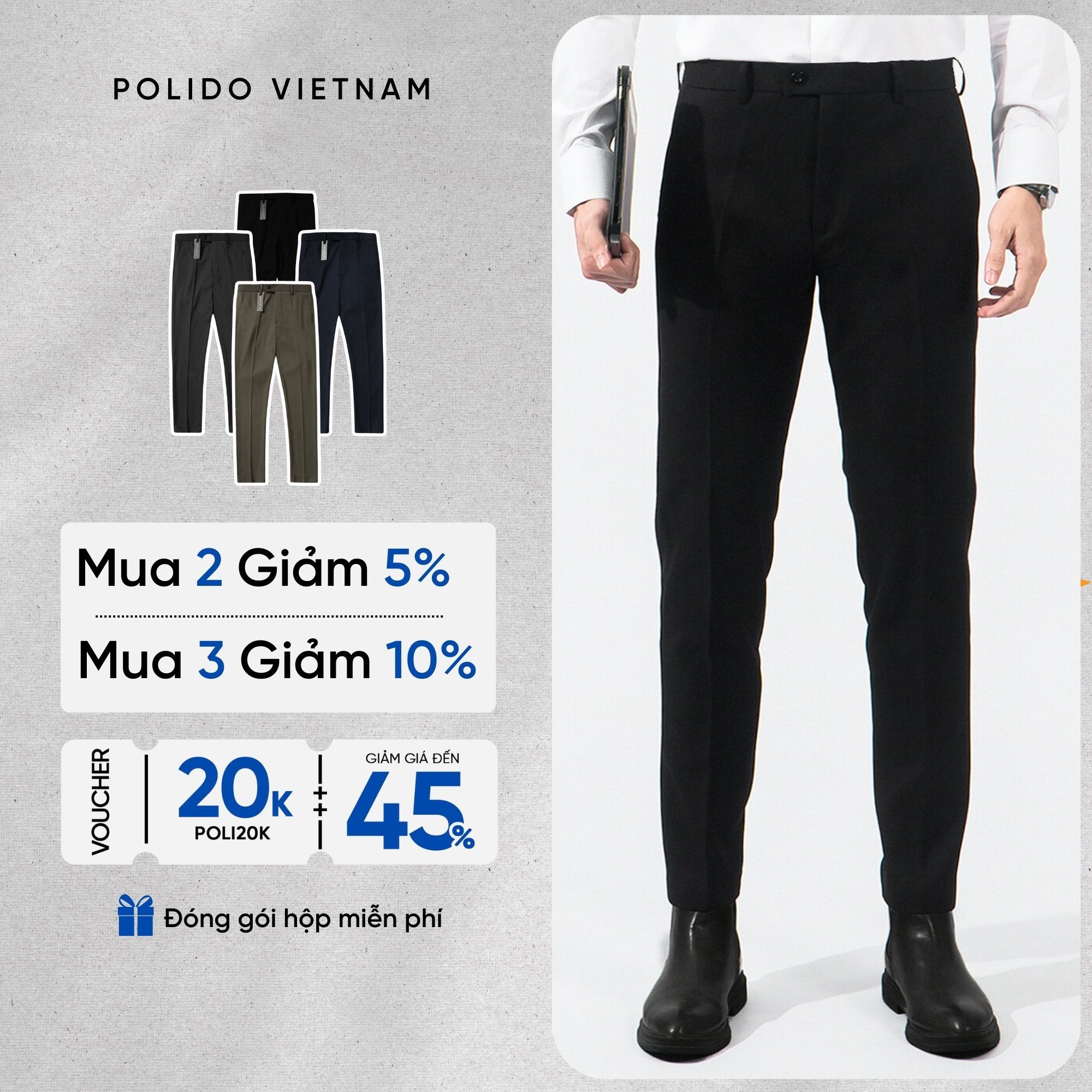 Quần Tây Nam Công Sở POLIDO Chất Liệu Nhẹ Thoáng Mát Giữ Form Tốt Phong Cách Hiện Đại