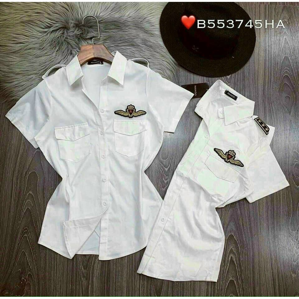 Áo sơ mi thêu logo cơ trưởng xinh, chất voan mềm, đẹp hot hot