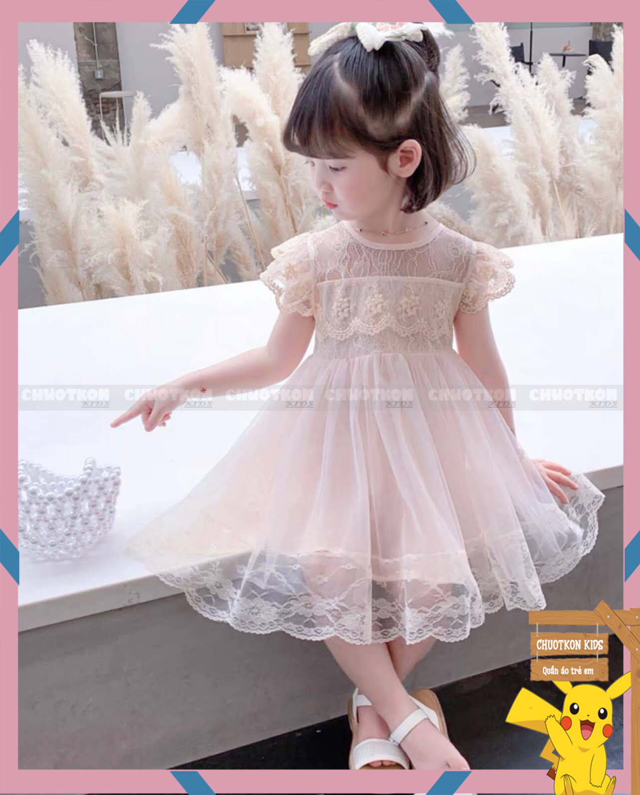 Váy ren trắng công chúa cho bé gái