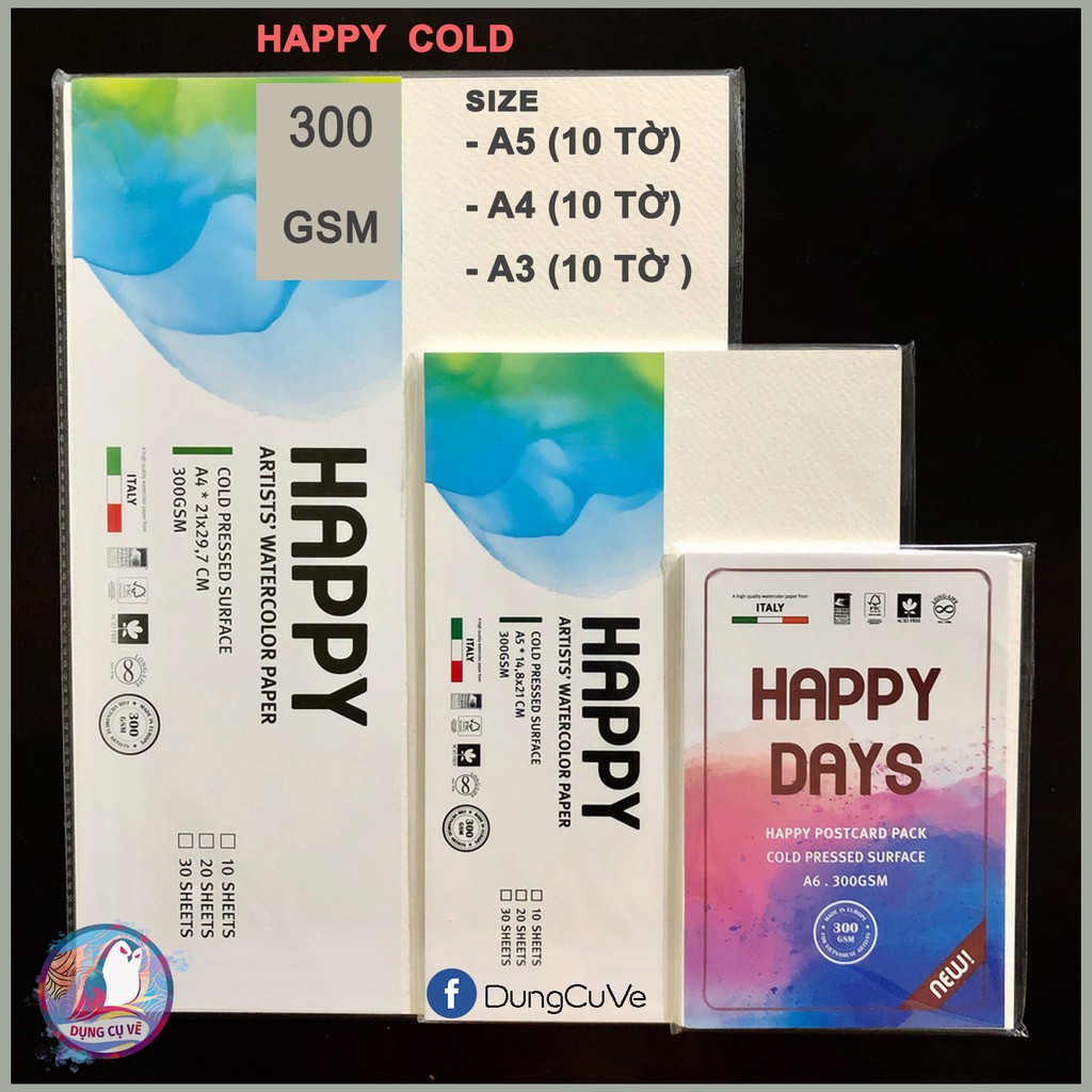 Giấy Vẽ Màu Nước HAPPY Hạng Họa Sĩ 300gsm (vân nổi Cold)