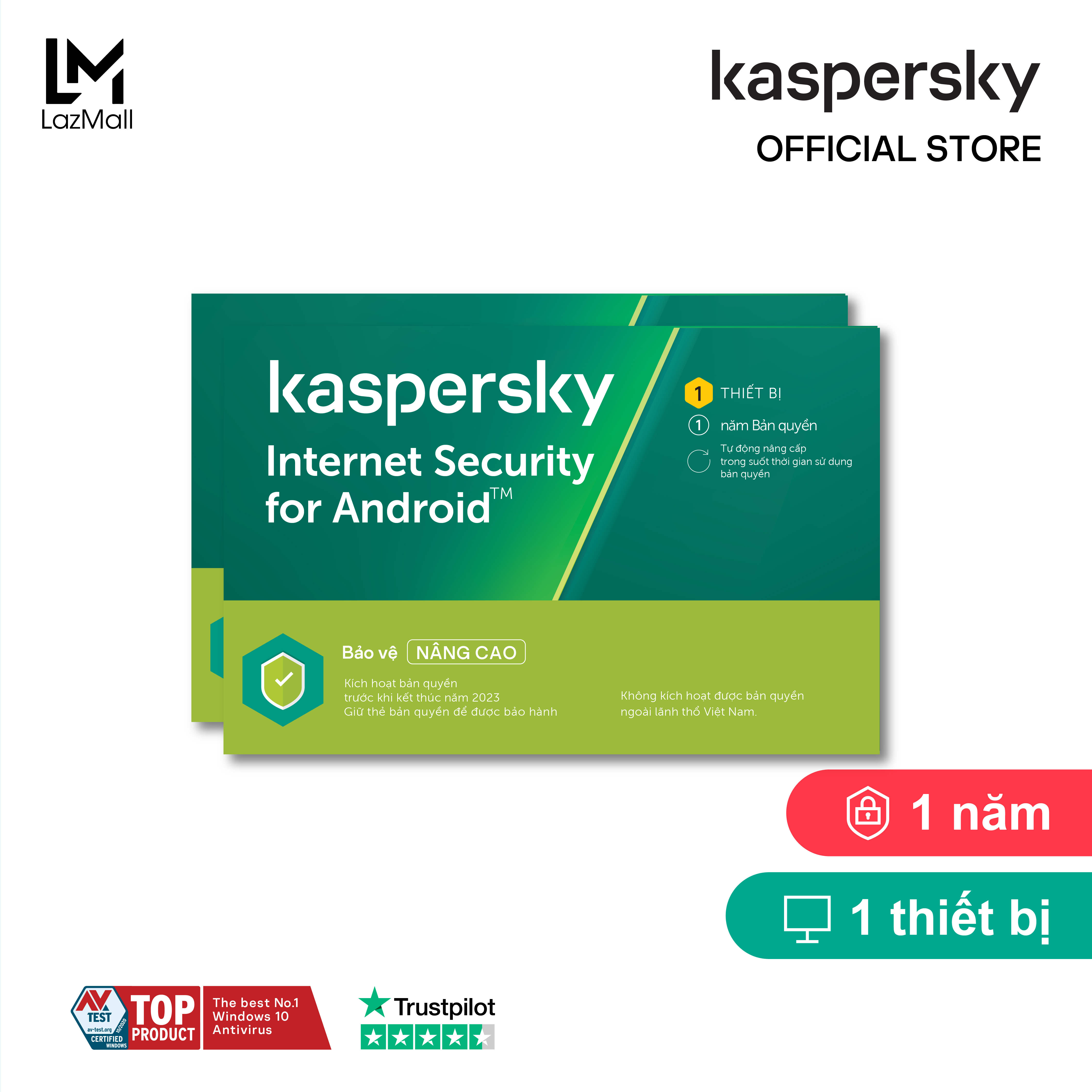KEY Phần mềm diệt virus Kaspersky Internet Security for Android 1 thiết bị/năm (Key) - Hàng chính hãng