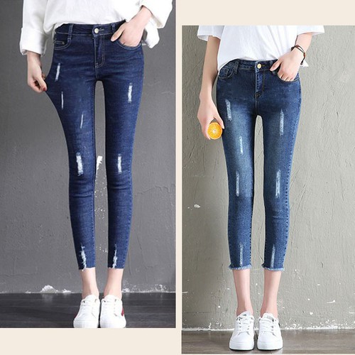 Quần bò lửng quần jean 9 tấc lửng co giãn lưng cao 40-65kg
