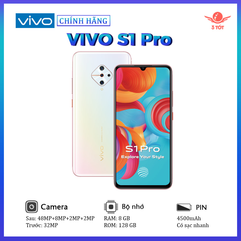 Điện thoại Vivo S1 Pro (8GB-128GB) - Cụm 4 Camera thiết kế mới lạ, Mở khóa vân tay dưới màn, PIN khủng sạc nhanh - Bảo hành 12 tháng