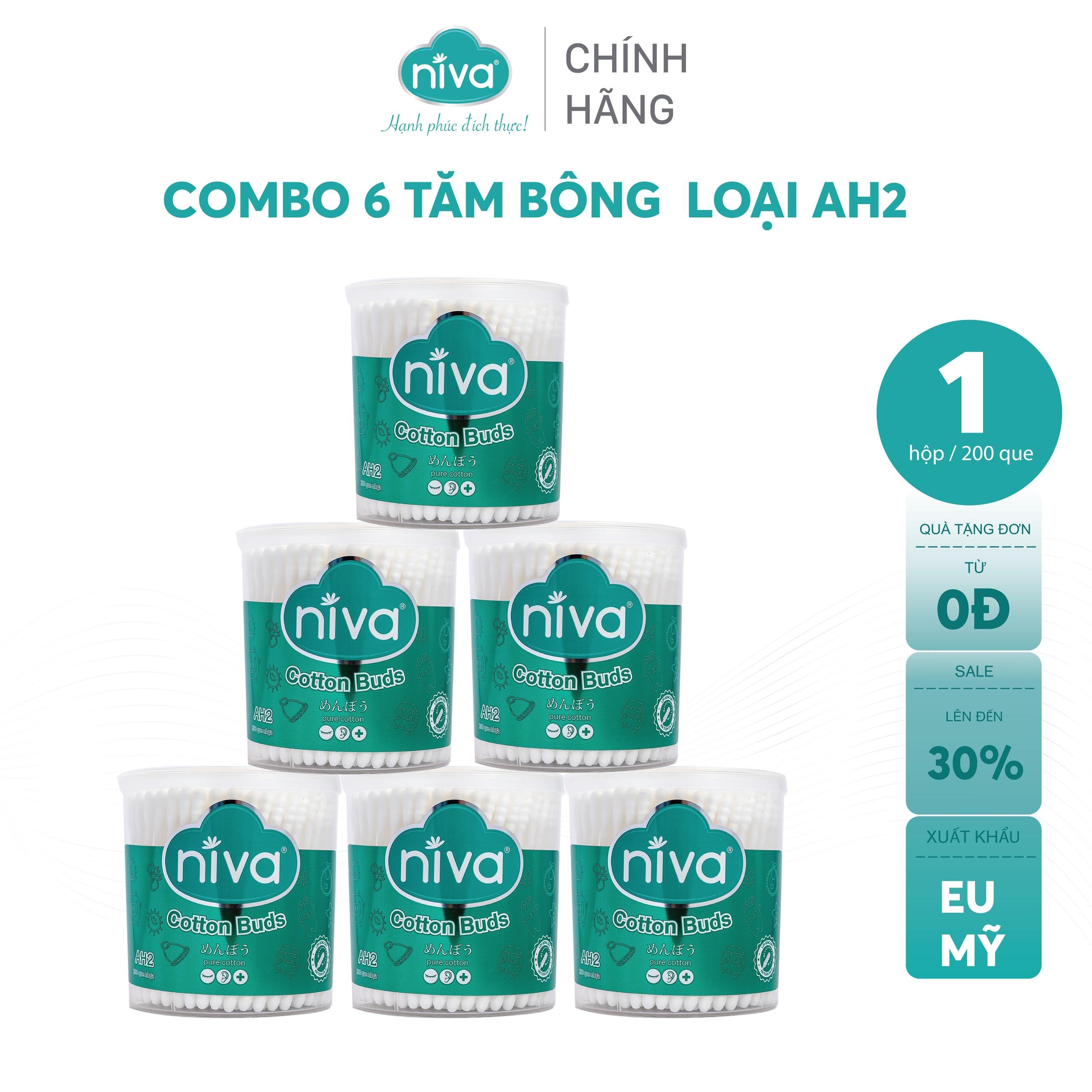 [Combo 6] Tăm Bông Niva Hũ Xoay 200 Que Thân Nhựa AH2 Đa Năng Chuyên Dùng Ngoáy Tai, Vệ Sinh, Trang Điểm