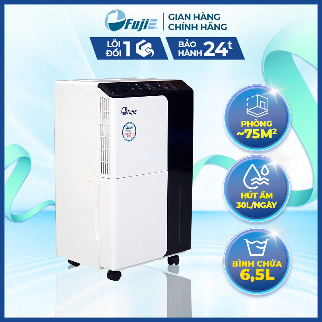 Máy hút ẩm dân dụng FujiE HM-630EN công suất hút ẩm 30L/ngày, thiết kế tinh tế, hiện đại có bánh xe di chuyển dễ dàng, công nghệ Nhật Bản bảo hành 24 tháng